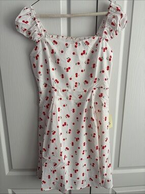 White Cherry-Print Mini Dress with Ruffle Straps